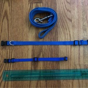 2 different sized Dog Collars and Leash all in Royal Blue